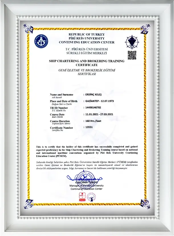 SHIP MANAGEMENT and BROKERING AUTHORITY CERTIFICATE