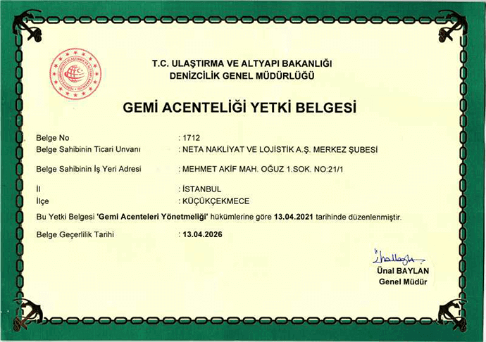 MARİTİME AGENCY AUTHORIZATION CERTIFICATE